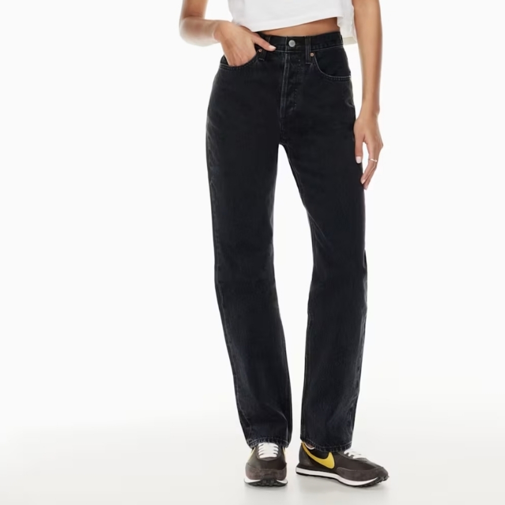 Denim Forum Women's Straight Leg Jeans in Washed Black